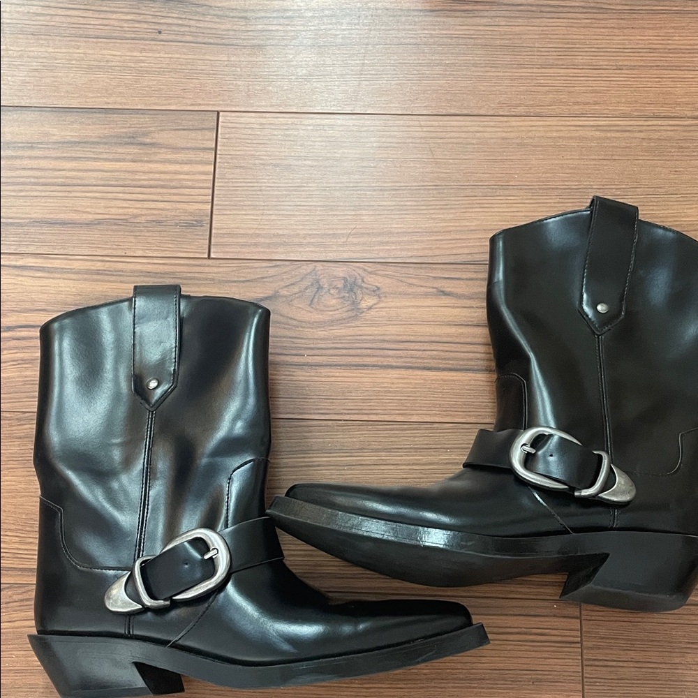 H&M Black Ankle Boots with Buckle Detail